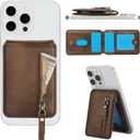 HAII for MagSafe Card Wallet Bag compatible with MagSafe Invisible Ultra-Thin Lightweight Kickstand Magnetic Mobile Wallet Man Woman, 4 Card Slots + 1 Zipper Cash Bag. (Brown, Zipper)