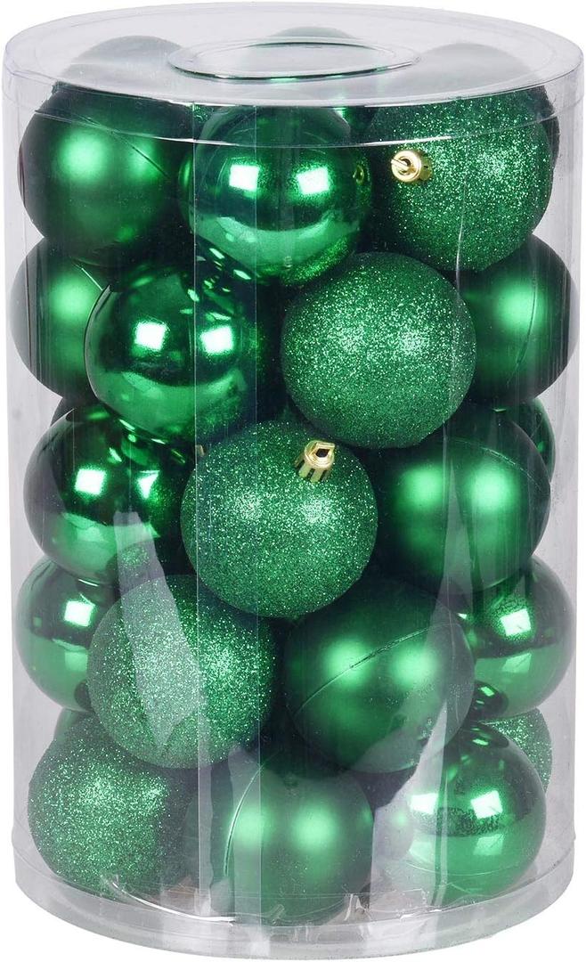30ct Christmas Day Ball Ornaments Decorations, 2.36" Shatterproof Christmas Tree Decorations, Perfect Hanging Ball for Indoor/Outdoor Holiday Wedding Party Christmas Day Decor (Green)