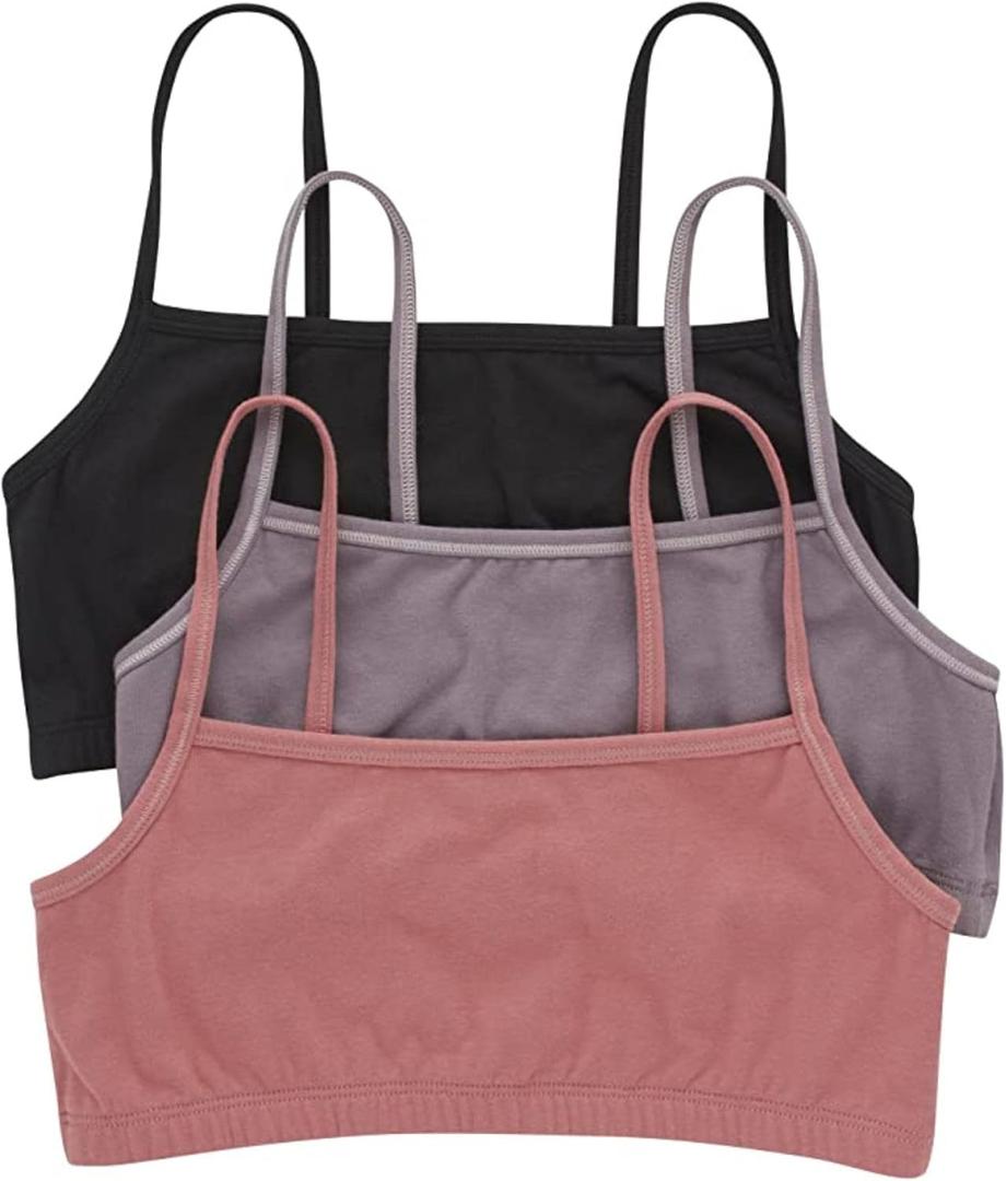 Hanes womens Comfortflex Fit Bralette Pack, Stretch Cotton Low-impact Bra, Moisture-wicking Cotton, 3-pa , 3-pack - String Crop Black/ Spiced Fig/ Terra Red, Medium US