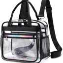 Clear Beach Bag Travel Tote Transparent Backpack for Women Girls Stadium Approved Crossbody Messenger Shoulder Handbag (Black)