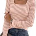 ZESICA Women's Square Neck Tops Puff Long Sleeve Shirts Fall Fashion 2026 Clothes (Pink, M)