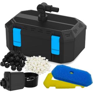 550GPH Pond Filter Pump with 4-Stage Filtration, Fish Pond Filter for Outdoor Ponds 350-500 Gal, Pond Pump Filter Box for Garden, Waterfall, Fountain, Water Feature