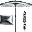 JEAREY 6.5x10 ft Rectangular Patio Umbrellas Rectangle Outdoor Umbrella with Push Button Tilt and Crank, Market Table Umbrella 6 Sturdy Ribs UV Protection for Poolside Garden Backyard Deck, Black-White Stripe