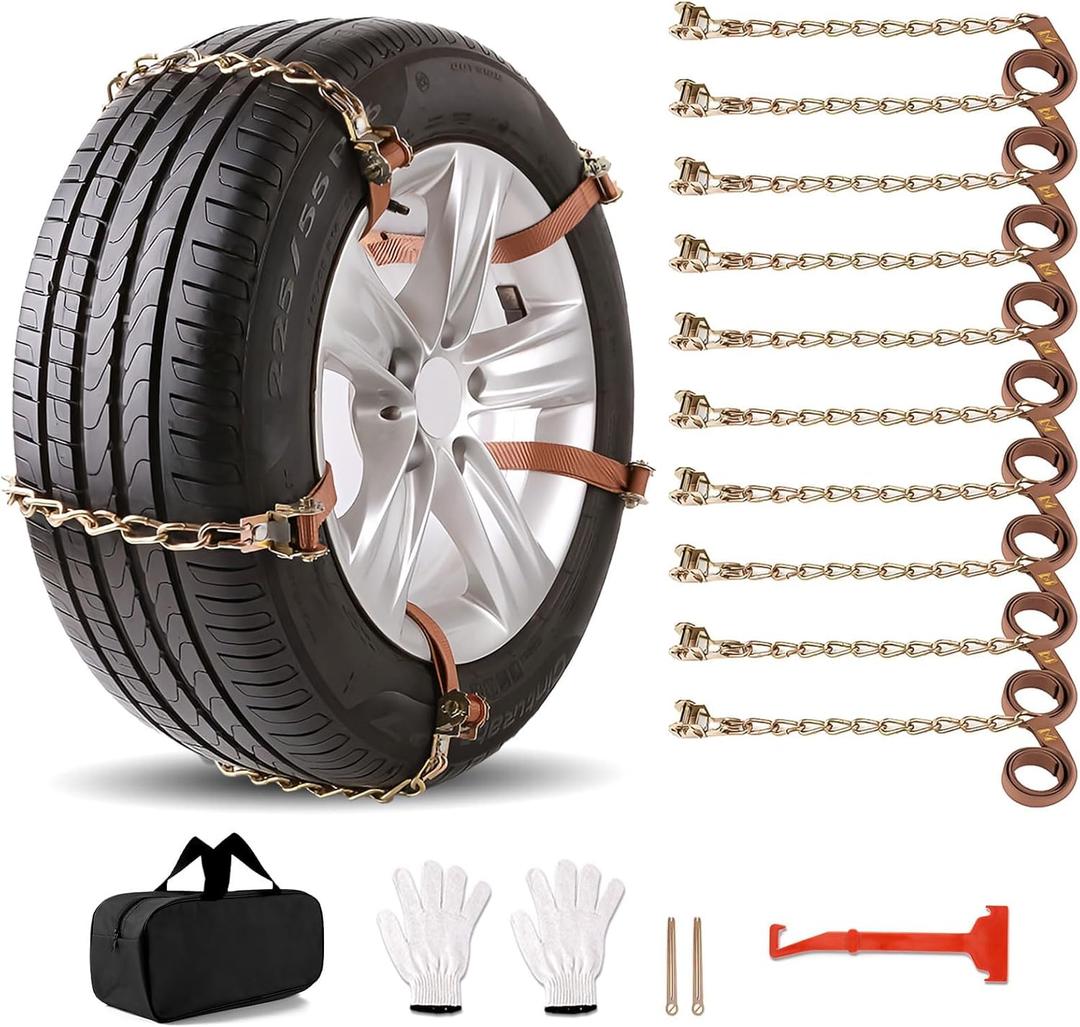 Car Tire Chains 205-305mm, Universal Emergency Anti-Skid Snow Strap Tires Chains for Trucks/Minivan/Pickup/SUV/ATV/UTV, Adjustable Thickened Traction for Tire Width 8.1-12inch(10 Pcs)