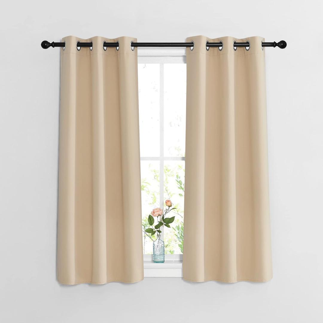 NICETOWN Bedroom Blackout 48 inch Curtains and Drapes - Window Treatment Thermal Insulated Solid Grommet Room Darkening for Bedroom (Biscotti Beige, Set of 2, W37 x L48)