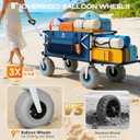 Navatiee 260L Beach Wagon with Extended Tailgate, 440lbs Heavy Duty Beach Cart with 9 Big Balloon Wheels for Sand, Collapsible Folding Wagon with Side Pocket for Outdoor, Blue