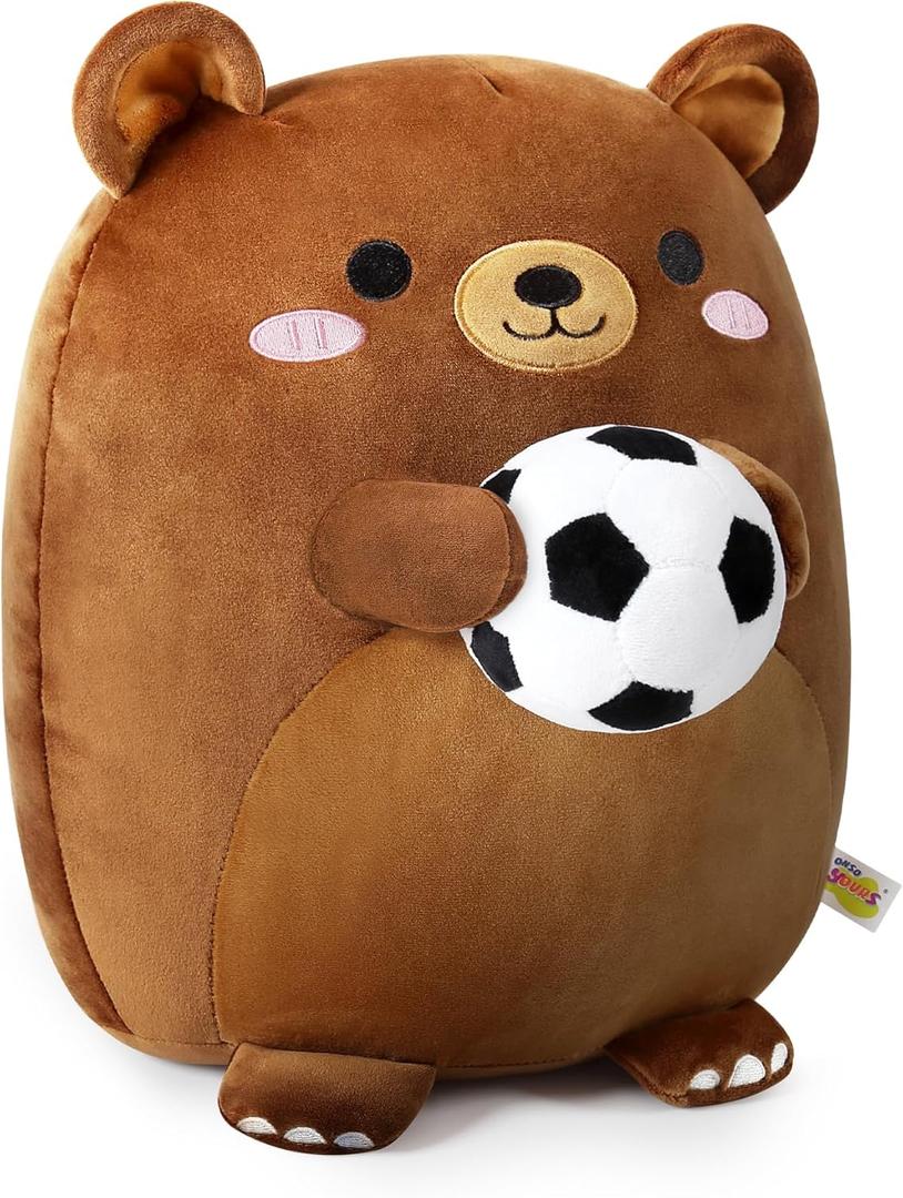 Onsoyours Original Bear Plush with Soccer Ball, Cute 14 inch Sport Brown Bear Stuffed Animal, Ultra Soft Collectible Hugging Gift Plush Toy (12")
