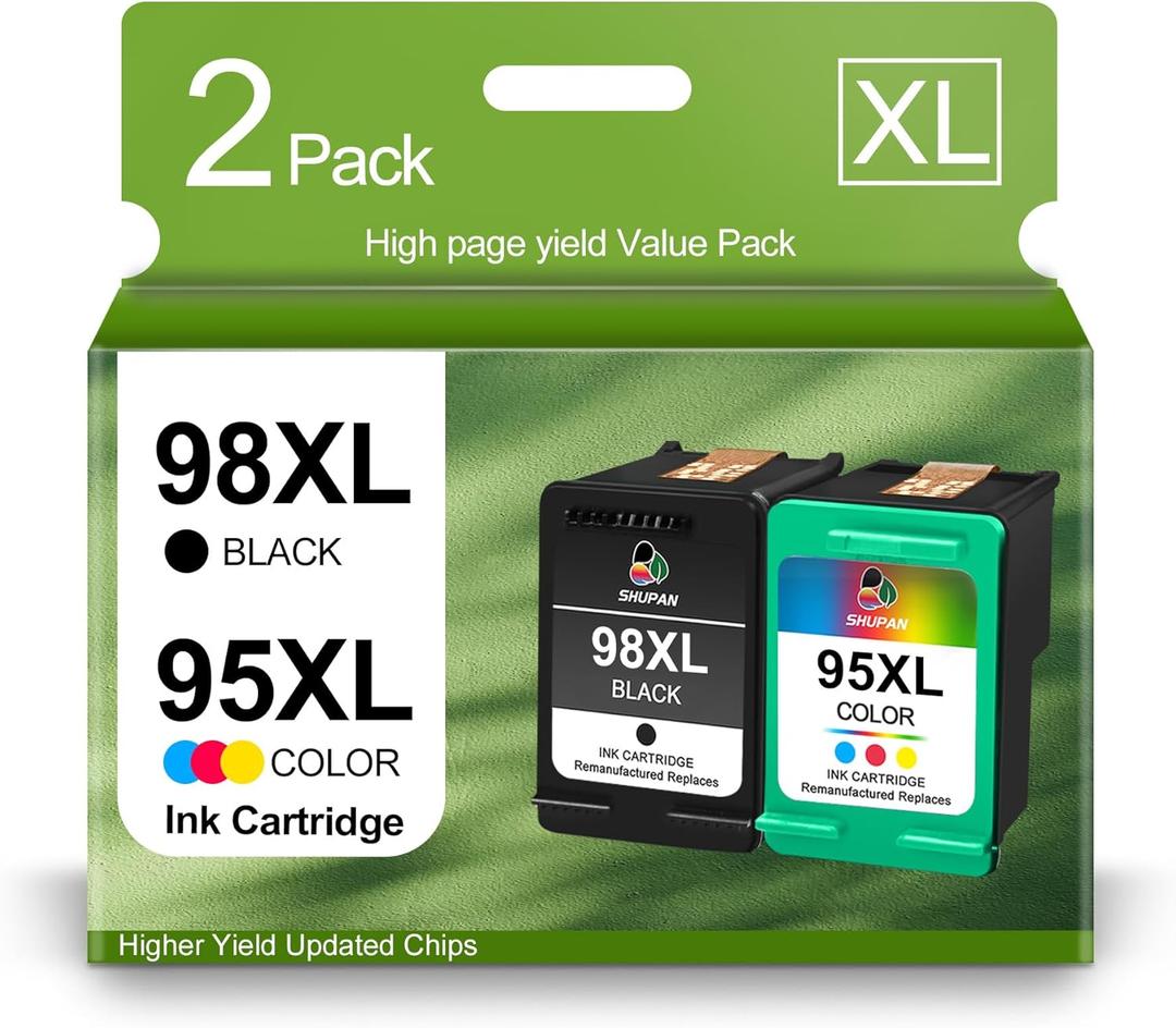 95 98 Ink Cartridge Remanufactured for HP 95XL 98XL C9364WN C8766WN Ink Work for OfficeJet 100 H470 Deskjet D4160 5940 6980 PhotoSmart 8050 2575 Printer (1 Black 1 Tri-Color)