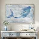 Framed Coastal Mermaid Canvas Wall Art, Blue and White Ocean Wall Decor Art Prints, Large Rustic Beach Theme Pictures for Bedroom Bathroom Dining Room Living Room Farmhouse Wall Decor 24x36 In