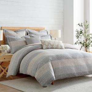 Levtex Home Sand Stripes Natural King/Cal King Comforter Set (106x94in) with 2 Pillowcases (36x20in) - Woven Jacquard Stripe - Tan, Chambray, Blue - Cotton King Size Comforter Set - Soft, Pre-Washed