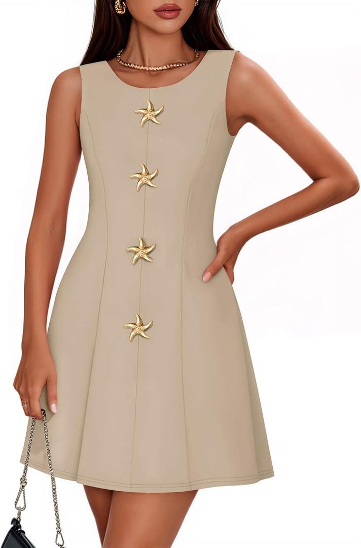 ZESICA Women's Sleeveless Cocktail Short Dress 2026 Summer Elegant Crewneck Formal Business Club Party Mini Dresses