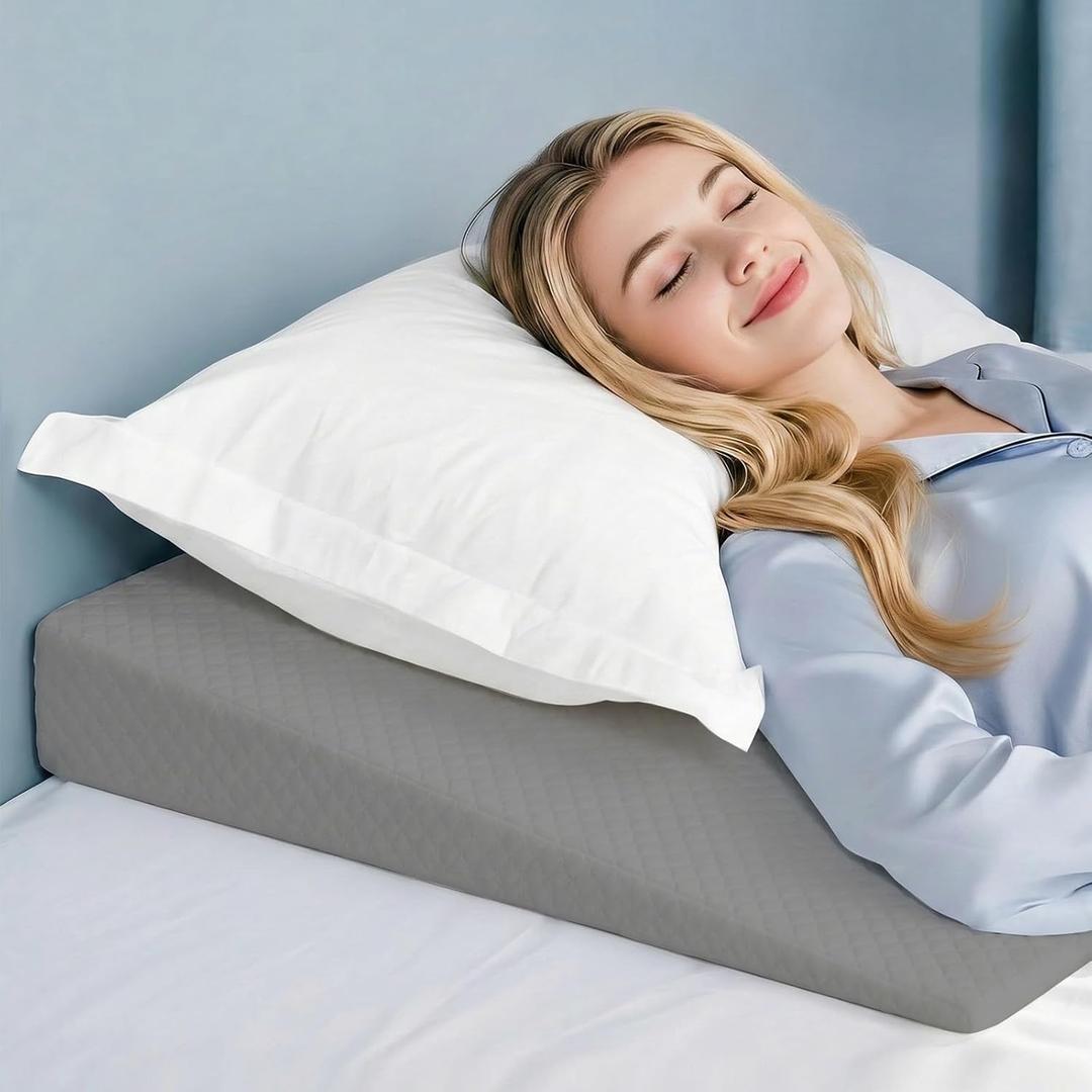 Wedge Pillow, 5 inch Bed Wedge Pillow for Sleeping, Snoring, Back Support, After Surgery, Removable Washable Cover (Grey)