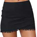 GRAPENT Women's High Waisted Bikini Bottoms Ruched Swimsuit Tulip Hem Swim Skirt, Size L