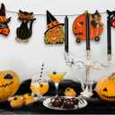 3 x Retro Halloween Banner, Vintage Halloween Bunting, Ghost Witch Owl Black Cat Party Sign, Halloween Holiday Home Garland Decorations Supplies