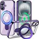 Magnetic for iPhone 16 Case with Invisible Stand[Compatible with MagSafe][Full Camera Lens Protector][Military Drop Protection] Shockproof Not Yellowing Clear Slim Soft for Women Men (Purple)