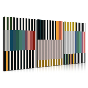 3pcs Abstract Stripes Canvas Wall Art Mid Century Modern Wall Decor Pictures Colorful Simple Line Posters Prints for Living Bedroom office Home Decoration Ready to Hang