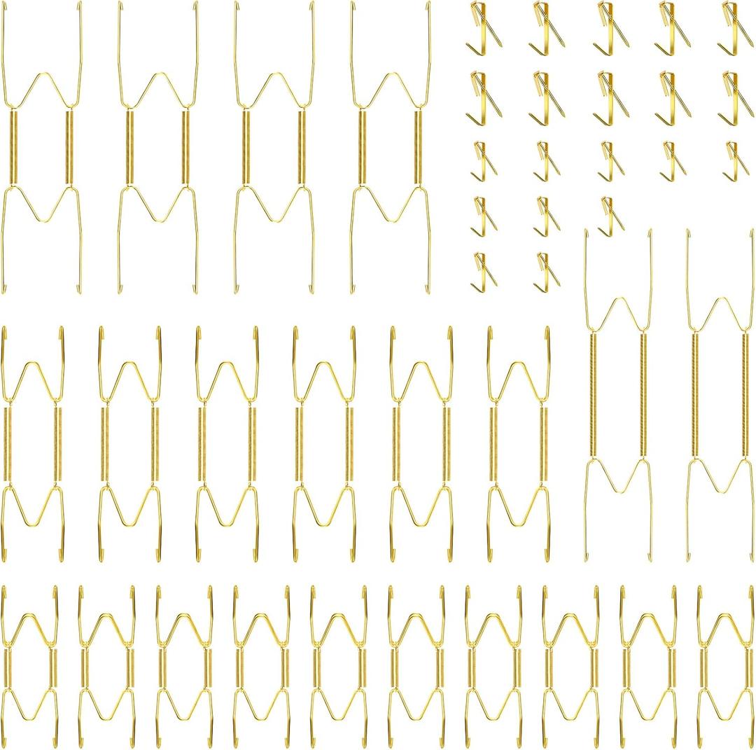 Hotop 20 Pieces Invisible Wall Plate Hangers 4/5/6/8/10 Inches Wall Plate Hangers Stainless Steel Decorative with 20 Pieces Hook with Nails for Decorative Antique and Arts(Gold)