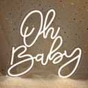 Oh Baby Neon Sign, Baby Shower LED Neon Light for Party Wall Decor Light Up Sign for Gender Reveal Birthday Party Decorations Warm White Dimmable USB Powered(14.2"*12.9")