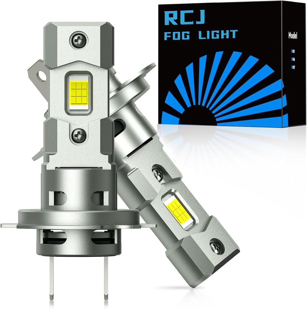 RCJ H7 Bulbs, 16000LM 600% Brightness 6000K Cool White H7 Fog Light Bulb, 1:1 Mini Size No Adapter Required, Plug and Play, Canbus Ready, Pack of 2