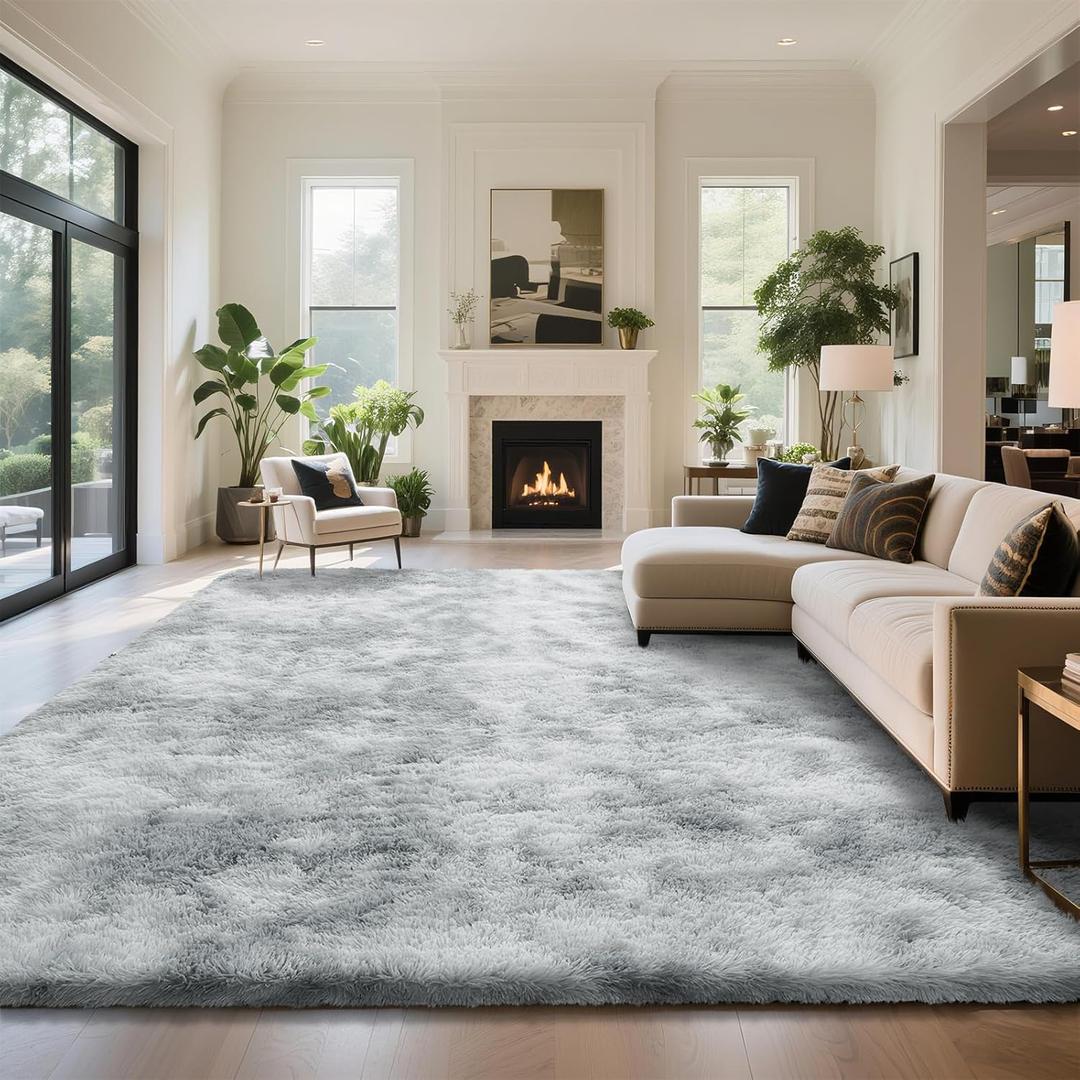yongyangjuxin Fluffy Rug Shag Area Rug, Gradual Grey 10x14 Area Rugs for Bedroom, Super Soft Shag Rugs for Living Room Bedroom Kids Room Home Decor, Upgrade Anti-Skid Rectangular Fuzzy Rug