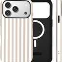 for iPhone 17 Pro Max Case Cute Striped Phone Case Compatible with MagSafe, Dual-Layer Shock Protection(Hard PC + Silicone) - Aesthetic Protective Phone Cover for Women Girl, Apricot