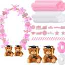 82 Pcs 2025 Graduation Candy Leis Making Kit DIY Netting Tubing Stuffed Plush Bear Ribbon Grad Glitter Card Candy Lei for Graduation Congrats Party Supplies(Light Pink, White)