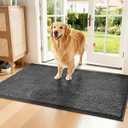 Naturei Chenille Absorbent Front Door Mat 48" x 36", Dog Door Mat for Muddy Paws, Trap Dirt Doormat, Mud Mat for Dogs, Washable Non Slip Outdoor Indoor Doormats for Entryway, Grey