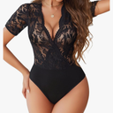 Avidlove Women Lace Bodysuit Lingerie Tops Sexy Deep V Bodysuit Tops One Piece Body Suit Short Sleeve L