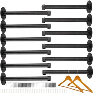 Hoteam Set of 12 Industrial Pipe Shelf Brackets Black Iron Metal Wall Mounted DIY Shelving Rustic Pipe Wall Bracket Hanging Brackets for Floating Shelves Clothing,Hardware Included(12 Inch)