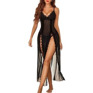 Avidlove Women Lingerie Lace Babydoll Chemise Sexy Mesh Nightdress V Neck Nightwear Side Split Nightgown, M