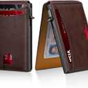 Zitahli Card Holder Wallet for Men, RFID Blocking Slim Wallet with ID window,Pop Up Metal credit card holder, Bifold Minimalist Wallet idea gifts for men (06-Coffee with yellowish-Brown)