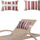 Chaise Lounge Head Pillow, 2 Pack Oudoor Patio Pillow with Elastic Strap Water Resistant Headrest Pillows for Recliner, Beach Chair, Office Chair Neck, Red Stripes