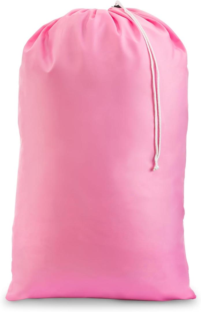 Handy Laundry Extra Large Heavy Duty Laundry Bag  30" x 40" Pink Nylon, Durable Drawstring Closure, Machine Washable, Holds Up to 60 lbs, Travel Dirty Clothes Bag, Laundry Hamper Liner