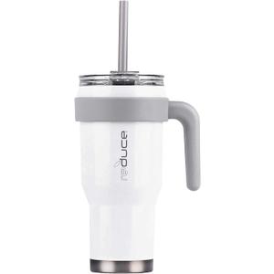 Reduce Tumbler  24oz COLD 1 Mug With Lid, Straw and Handle  24 Hours Cold  Easy-Hold Handle, Vacuum Insulated, Sweat-Proof Body  Cupholder Friendly Insulated Mug  White Gloss