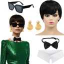 5 Pcs Halloween Social Media Star Costume Accessories Include Wig Sunglasses Fake Collar Bow Tie and Earrings Famous Mom Personality Outfit for Mom Women Cosplay Party