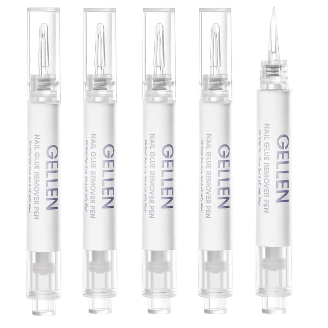 Gellen Nail Glue Remover, Nail Glue Remover for Press on Nails, 5 Pcs Non Acetone Gel Glue Off Remover, 10s Quick Remove for Nail Tips Fake Nails Solid Glue Gel
