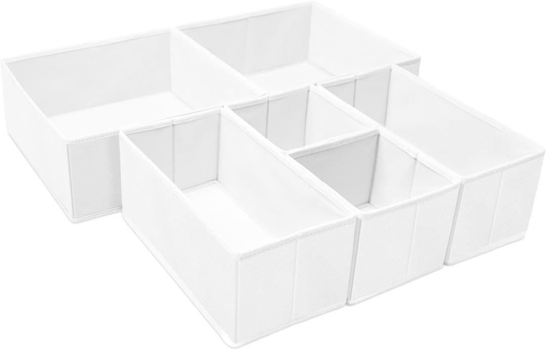 Criusia 6 Pack Clothes Drawer Organizer, Fabric Foldable Closet Dresser Drawer Organizer for Clothing, Bra Sock Underwear Drawer Organizer for Nursery Dorm Bedroom Organization (6 Bins, White)