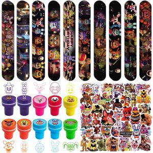 Five Nights Birthday Decorations, Five Nights Party Supplies Include 30pcs Slap Bracelet, 10pcs Stampers and 50pcs Stickers