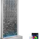 LONGRUN 48" Mirror Waterfall | Indoor Water Fountain with 7-Color LED Lights | Stainless Steel Self-Contained Waterfall Fountain for Home Decor | Large Indoor Water Feature Kit Mirrored Silver