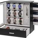 Jenseits 9-Slot Watch Box, Mens Jewelry Box with Glass Lid and Drawer, Leather Watch Organizer for Watches, Sunglasses, Vertical Watch Case Holder for Men Women, Gift Idea