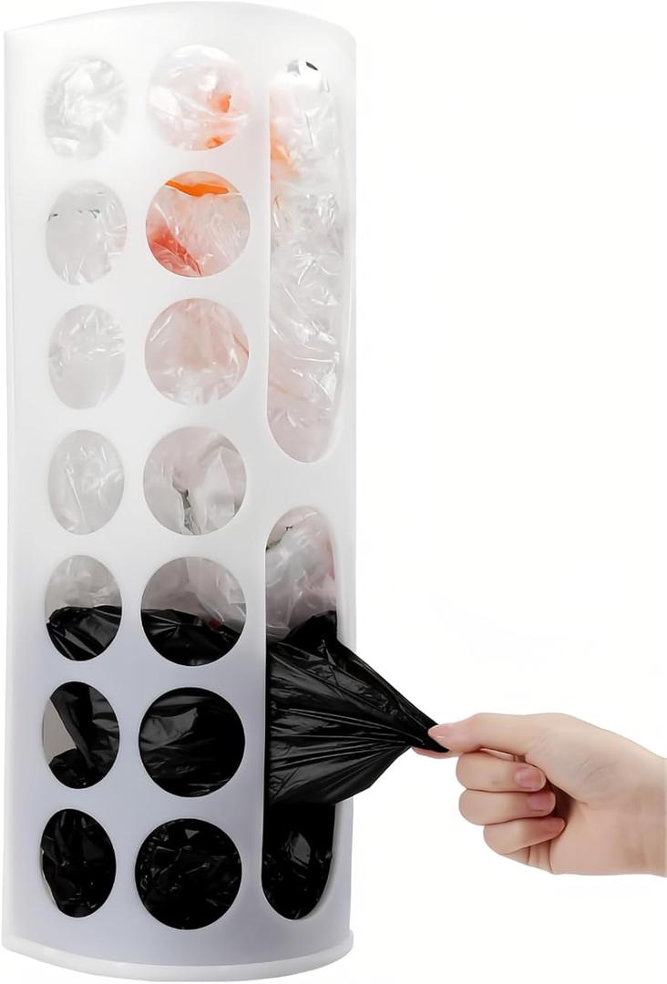Plastic Bag Holder for Grocery Bags，Large Capacity Plastic Bag Dispenser, Multiple Grocery Bag Storage Organizer, Wall Mount Kitchen Trash Bag Holder(White,1 pack)