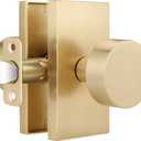 Gold Door Knob 1 Pack, Door Knobs Interior No Lock, Modern Closet Door Knob, Keyless Passage Door Handle, Indoor Door Knob for Hall, Reversible for Left/Right Sided Doors, Satin Brass Door Knob