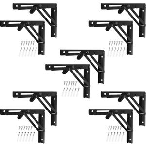 10 Pack 12 Inch Black Folding Shelf Brackets with Screw, Collapsible Shelf Bracket Wall Mounted, Heavy Duty Folding Shelf Brackets for Wood Shelves, Wall-Mounted Tables & More