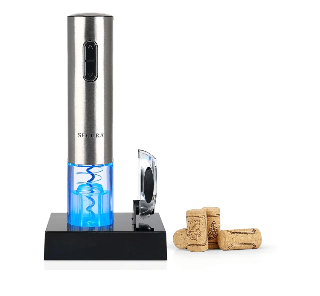 Secura Electric Wine Opener, Automatic Electric Wine Bottle Corkscrew Opener with Foil Cutter, Rechargeable (Stainless Steel)