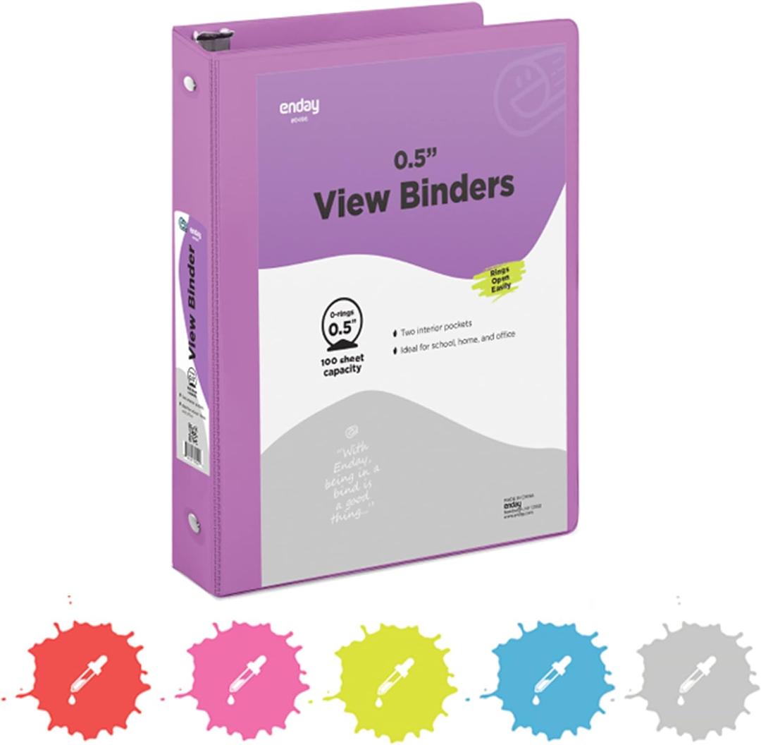 Inch 3 Ring Binder .5 inch Purple Clear View Cover with 2 Inside Pockets, Colored School Supplies Office and Home Binders  by Enday