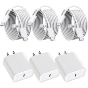 iPhone 16 15 Charger Fast Charging,3Pack 20W Fast Charging USB C Charger with 10Foot Long Type C to C Cable Cord TypeC Block Brick for iPhone 16e/16/16 Pro/16 Plus/16 Pro Max/15 Pro, iPad Air/Pro/Mini (10FT)