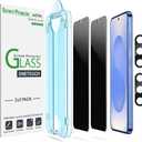amFilm Auto-Alignment OneTouch for Samsung Galaxy S25 6.2'' Privacy Screen Protector + Camera Lens Protector, Tempered Glass, 30 seconds Installation, Bubble Free, Privacy Protection 2+2 Pack