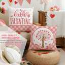2 x Pink Valentine's Day Pillow Covers 18 x 18 Inch Set of 4, Valentines Decor Love Heart Designs Decorative Pillowcases for Home Sofa Couch Cushion Decoration