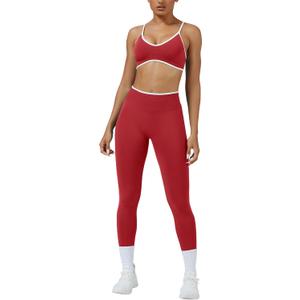 ABOCIW Womens 2 Piece Workout Sets Seamless Color Block Sports Bra Scrunch Butt Lifting High Waist Leggings Gym Set (Small, Red)
