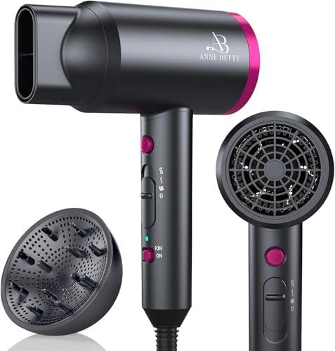 ANNE BETTY Ionic Hair Dryer with Diffuser, Powerful 1800W Blow Dryer for Women & Men, Fast-Drying Hair Dryer with Nozzle for Home, Salon, Travel